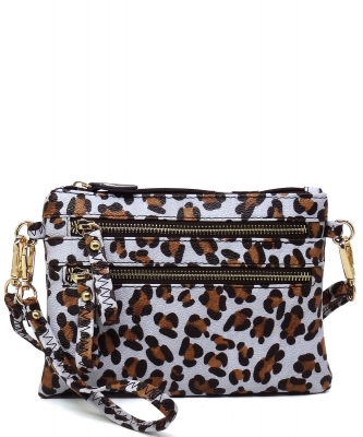 White Leopard Clutch & Cross Body Bag LE001 WHITE/TAN